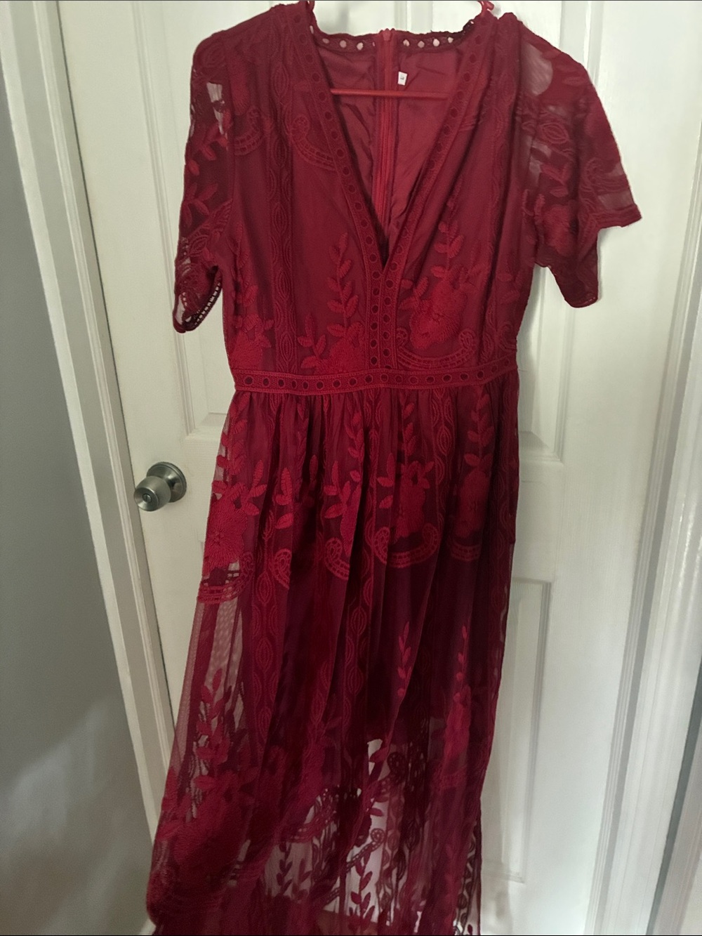 Red Lace Midi Dress - Women Large